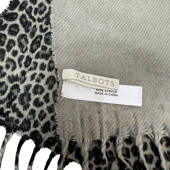 TALBOTS Scarf Leopard Print Soft Acrylic Gray Black Fringed - Picture 6 of 6